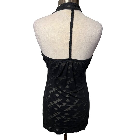 Miken Swim Black Sheer Geometric Cover-Up Dress Mini Medium Sleeveless Racer - Picture 4 of 14